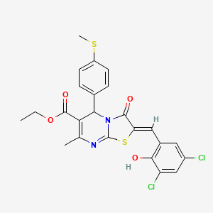 molecular formula C24H20Cl2N2O4S2 B5266924 ethyl (2Z)-2-[(3,5-dichloro-2-hydroxyphenyl)methylidene]-7-methyl-5-(4-methylsulfanylphenyl)-3-oxo-5H-[1,3]thiazolo[3,2-a]pyrimidine-6-carboxylate 