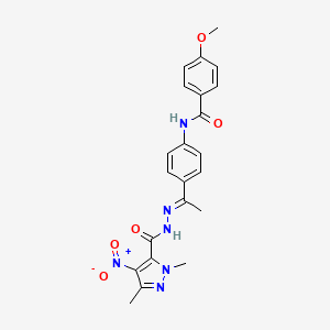 molecular formula C22H22N6O5 B5269096 N-(4-{N-[(1,3-dimethyl-4-nitro-1H-pyrazol-5-yl)carbonyl]ethanehydrazonoyl}phenyl)-4-methoxybenzamide 