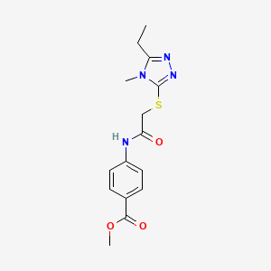 molecular formula C15H18N4O3S B5270438 methyl 4-({[(5-ethyl-4-methyl-4H-1,2,4-triazol-3-yl)sulfanyl]acetyl}amino)benzoate 