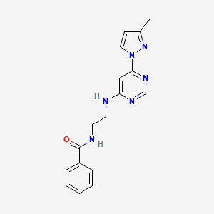 molecular formula C17H18N6O B5271653 N-(2-{[6-(3-methyl-1H-pyrazol-1-yl)-4-pyrimidinyl]amino}ethyl)benzamide 