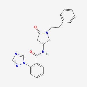 molecular formula C21H21N5O2 B5272333 N-[5-oxo-1-(2-phenylethyl)pyrrolidin-3-yl]-2-(1H-1,2,4-triazol-1-yl)benzamide 