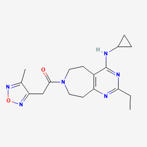 molecular formula C18H24N6O2 B5272996 N-cyclopropyl-2-ethyl-7-[(4-methyl-1,2,5-oxadiazol-3-yl)acetyl]-6,7,8,9-tetrahydro-5H-pyrimido[4,5-d]azepin-4-amine 