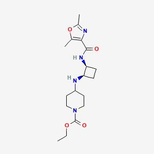 molecular formula C18H28N4O4 B5273056 ethyl 4-[((1R*,2S*)-2-{[(2,5-dimethyl-1,3-oxazol-4-yl)carbonyl]amino}cyclobutyl)amino]-1-piperidinecarboxylate 