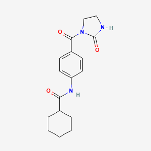 molecular formula C17H21N3O3 B5273206 N-{4-[(2-oxo-1-imidazolidinyl)carbonyl]phenyl}cyclohexanecarboxamide 
