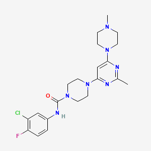 molecular formula C21H27ClFN7O B5273383 N-(3-chloro-4-fluorophenyl)-4-[2-methyl-6-(4-methyl-1-piperazinyl)-4-pyrimidinyl]-1-piperazinecarboxamide 