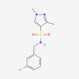 molecular formula C12H14ClN3O2S B5273790 N-[(3-CHLOROPHENYL)METHYL]-13-DIMETHYL-1H-PYRAZOLE-4-SULFONAMIDE 