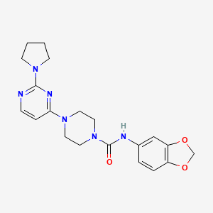 molecular formula C20H24N6O3 B5274119 N-1,3-benzodioxol-5-yl-4-[2-(1-pyrrolidinyl)-4-pyrimidinyl]-1-piperazinecarboxamide 