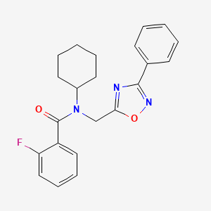 molecular formula C22H22FN3O2 B5275289 N-cyclohexyl-2-fluoro-N-[(3-phenyl-1,2,4-oxadiazol-5-yl)methyl]benzamide 