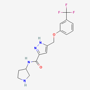 molecular formula C16H17F3N4O2 B5277240 N-pyrrolidin-3-yl-5-{[3-(trifluoromethyl)phenoxy]methyl}-1H-pyrazole-3-carboxamide 