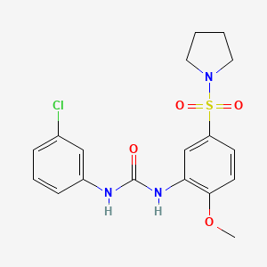molecular formula C18H20ClN3O4S B5277686 N-(3-chlorophenyl)-N'-[2-methoxy-5-(1-pyrrolidinylsulfonyl)phenyl]urea 