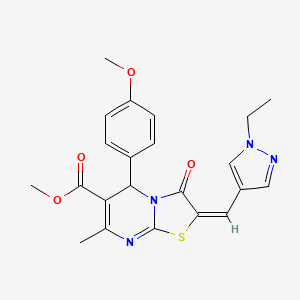 molecular formula C22H22N4O4S B5277925 METHYL 2-[(E)-1-(1-ETHYL-1H-PYRAZOL-4-YL)METHYLIDENE]-5-(4-METHOXYPHENYL)-7-METHYL-3-OXO-2,3-DIHYDRO-5H-[1,3]THIAZOLO[3,2-A]PYRIMIDINE-6-CARBOXYLATE 
