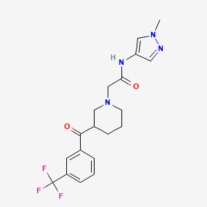 molecular formula C19H21F3N4O2 B5277976 N-(1-methyl-1H-pyrazol-4-yl)-2-{3-[3-(trifluoromethyl)benzoyl]piperidin-1-yl}acetamide 