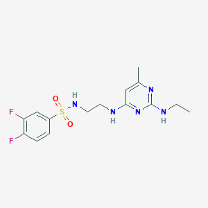 molecular formula C15H19F2N5O2S B5279313 N-(2-{[2-(ethylamino)-6-methyl-4-pyrimidinyl]amino}ethyl)-3,4-difluorobenzenesulfonamide 
