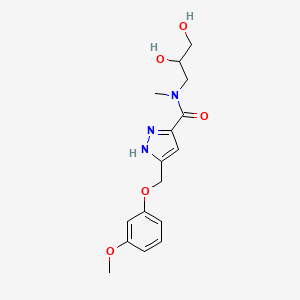 molecular formula C16H21N3O5 B5280386 N-(2,3-dihydroxypropyl)-5-[(3-methoxyphenoxy)methyl]-N-methyl-1H-pyrazole-3-carboxamide 