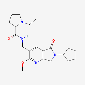 molecular formula C21H30N4O3 B5280906 N-[(6-cyclopentyl-2-methoxy-5-oxo-6,7-dihydro-5H-pyrrolo[3,4-b]pyridin-3-yl)methyl]-1-ethylpyrrolidine-2-carboxamide 