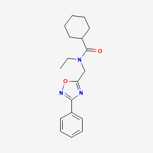 molecular formula C18H23N3O2 B5281765 N-ethyl-N-[(3-phenyl-1,2,4-oxadiazol-5-yl)methyl]cyclohexanecarboxamide 