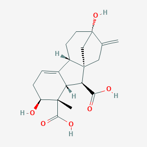 molecular formula C19H24O6 B052868 (1S,2S,3S,4S,5S,9R,12S)-5,12-Dihydroxy-4-methyl-13-methylidenetetracyclo[10.2.1.01,9.03,8]pentadec-7-ene-2,4-dicarboxylic acid CAS No. 19123-84-3