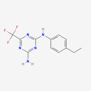 molecular formula C12H12F3N5 B5287380 N2-(4-ETHYLPHENYL)-6-(TRIFLUOROMETHYL)-1,3,5-TRIAZINE-2,4-DIAMINE 