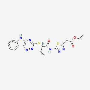 molecular formula C19H19N7O3S2 B5287431 ETHYL 2-[5-(2-{5H-[1,2,4]TRIAZINO[5,6-B]INDOL-3-YLSULFANYL}BUTANAMIDO)-1,3,4-THIADIAZOL-2-YL]ACETATE 