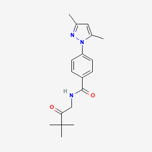 molecular formula C18H23N3O2 B5287625 N-(3,3-dimethyl-2-oxobutyl)-4-(3,5-dimethyl-1H-pyrazol-1-yl)benzamide 