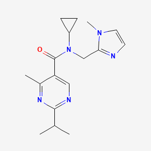 molecular formula C17H23N5O B5288238 N-cyclopropyl-2-isopropyl-4-methyl-N-[(1-methyl-1H-imidazol-2-yl)methyl]pyrimidine-5-carboxamide 