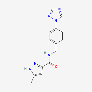 molecular formula C14H14N6O B5289717 5-methyl-N-[[4-(1,2,4-triazol-1-yl)phenyl]methyl]-1H-pyrazole-3-carboxamide 
