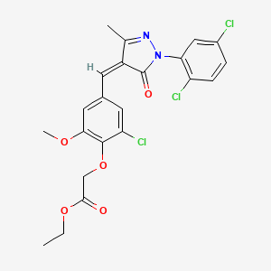 molecular formula C22H19Cl3N2O5 B5289773 ethyl 2-[2-chloro-4-[(Z)-[1-(2,5-dichlorophenyl)-3-methyl-5-oxopyrazol-4-ylidene]methyl]-6-methoxyphenoxy]acetate 