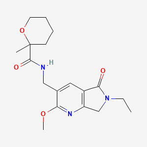 molecular formula C18H25N3O4 B5289814 N-[(6-ethyl-2-methoxy-5-oxo-6,7-dihydro-5H-pyrrolo[3,4-b]pyridin-3-yl)methyl]-2-methyltetrahydro-2H-pyran-2-carboxamide 