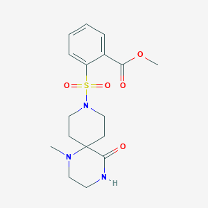 molecular formula C17H23N3O5S B5290858 methyl 2-[(1-methyl-5-oxo-1,4,9-triazaspiro[5.5]undec-9-yl)sulfonyl]benzoate 