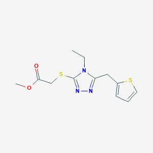 molecular formula C12H15N3O2S2 B5293237 METHYL 2-{[4-ETHYL-5-(2-THIENYLMETHYL)-4H-1,2,4-TRIAZOL-3-YL]SULFANYL}ACETATE 