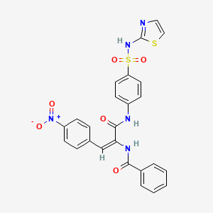 molecular formula C25H19N5O6S2 B5293545 N-[(E)-1-(4-nitrophenyl)-3-oxo-3-[4-(1,3-thiazol-2-ylsulfamoyl)anilino]prop-1-en-2-yl]benzamide 