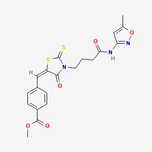 molecular formula C20H19N3O5S2 B5293969 methyl 4-[(E)-[3-[4-[(5-methyl-1,2-oxazol-3-yl)amino]-4-oxobutyl]-4-oxo-2-sulfanylidene-1,3-thiazolidin-5-ylidene]methyl]benzoate 