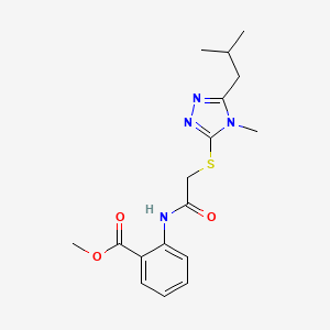 molecular formula C17H22N4O3S B5295212 Methyl 2-[[2-[[4-methyl-5-(2-methylpropyl)-1,2,4-triazol-3-yl]sulfanyl]acetyl]amino]benzoate 