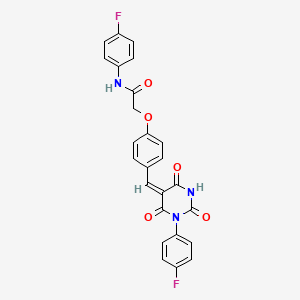 molecular formula C25H17F2N3O5 B5295981 N-(4-fluorophenyl)-2-(4-{(E)-[1-(4-fluorophenyl)-2,4,6-trioxotetrahydropyrimidin-5(2H)-ylidene]methyl}phenoxy)acetamide 