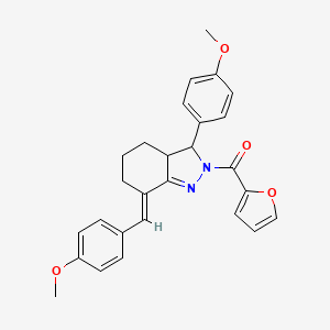 molecular formula C27H26N2O4 B5296326 furan-2-yl-[(7E)-3-(4-methoxyphenyl)-7-[(4-methoxyphenyl)methylidene]-3a,4,5,6-tetrahydro-3H-indazol-2-yl]methanone 