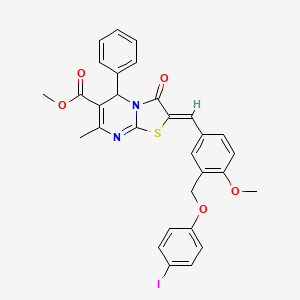 molecular formula C30H25IN2O5S B5296400 METHYL 2-((Z)-1-{3-[(4-IODOPHENOXY)METHYL]-4-METHOXYPHENYL}METHYLIDENE)-7-METHYL-3-OXO-5-PHENYL-5H-[1,3]THIAZOLO[3,2-A]PYRIMIDINE-6(3H)-CARBOXYLATE 