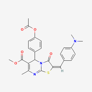 molecular formula C26H25N3O5S B5296567 methyl (2E)-5-[4-(acetyloxy)phenyl]-2-[4-(dimethylamino)benzylidene]-7-methyl-3-oxo-2,3-dihydro-5H-[1,3]thiazolo[3,2-a]pyrimidine-6-carboxylate 