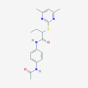 molecular formula C18H22N4O2S B5297172 N-[4-(acetylamino)phenyl]-2-[(4,6-dimethylpyrimidin-2-yl)sulfanyl]butanamide 