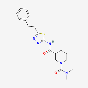 molecular formula C19H25N5O2S B5298030 N~1~,N~1~-dimethyl-N~3~-[5-(2-phenylethyl)-1,3,4-thiadiazol-2-yl]piperidine-1,3-dicarboxamide 