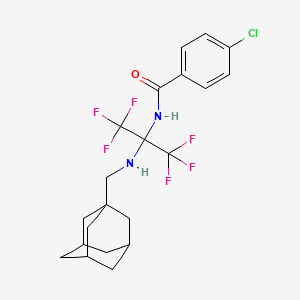 molecular formula C21H23ClF6N2O B5298471 N-(2-{[(ADAMANTAN-1-YL)METHYL]AMINO}-1,1,1,3,3,3-HEXAFLUOROPROPAN-2-YL)-4-CHLOROBENZAMIDE 