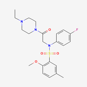 molecular formula C22H28FN3O4S B5299142 N-[2-(4-ethylpiperazin-1-yl)-2-oxoethyl]-N-(4-fluorophenyl)-2-methoxy-5-methylbenzenesulfonamide 