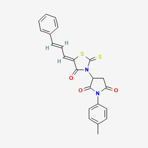 molecular formula C23H18N2O3S2 B5299296 1-(4-methylphenyl)-3-[(5Z)-4-oxo-5-[(E)-3-phenylprop-2-enylidene]-2-sulfanylidene-1,3-thiazolidin-3-yl]pyrrolidine-2,5-dione 