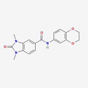 molecular formula C18H17N3O4 B5300218 N~5~-(2,3-DIHYDRO-1,4-BENZODIOXIN-6-YL)-1,3-DIMETHYL-2-OXO-2,3-DIHYDRO-1H-1,3-BENZIMIDAZOLE-5-CARBOXAMIDE 