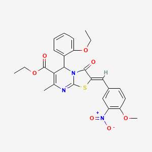 molecular formula C26H25N3O7S B5300297 ethyl (2Z)-5-(2-ethoxyphenyl)-2-[(4-methoxy-3-nitrophenyl)methylidene]-7-methyl-3-oxo-5H-[1,3]thiazolo[3,2-a]pyrimidine-6-carboxylate 