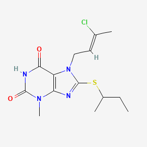 molecular formula C14H19ClN4O2S B5301009 8-SEC-BUTYLSULFANYL-7-(3-CL-BUT-2-ENYL)-3-METHYL-3,7-DIHYDRO-PURINE-2,6-DIONE 