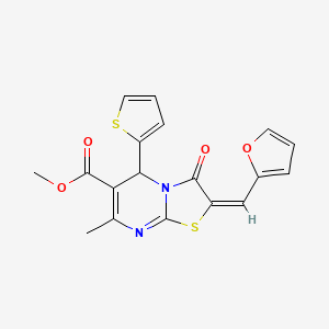 molecular formula C18H14N2O4S2 B5301177 methyl 2-(2-furylmethylene)-7-methyl-3-oxo-5-(2-thienyl)-2,3-dihydro-5H-[1,3]thiazolo[3,2-a]pyrimidine-6-carboxylate 