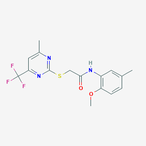 molecular formula C16H16F3N3O2S B5301321 N-(2-methoxy-5-methylphenyl)-2-{[4-methyl-6-(trifluoromethyl)pyrimidin-2-yl]sulfanyl}acetamide 