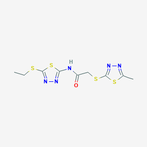 molecular formula C9H11N5OS4 B5303435 N-[5-(Ethylsulfanyl)-1,3,4-thiadiazol-2-yl]-2-[(5-methyl-1,3,4-thiadiazol-2-yl)sulfanyl]acetamide 