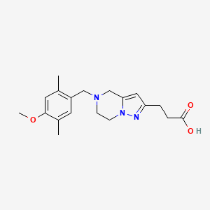 molecular formula C19H25N3O3 B5307409 3-[5-[(4-methoxy-2,5-dimethylphenyl)methyl]-6,7-dihydro-4H-pyrazolo[1,5-a]pyrazin-2-yl]propanoic acid 