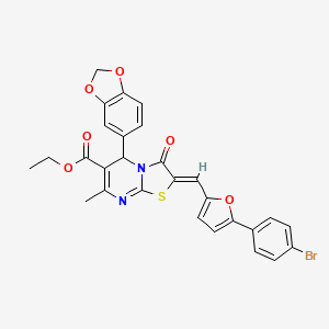 molecular formula C28H21BrN2O6S B5308043 Ethyl (2Z)-5-(2H-1,3-benzodioxol-5-YL)-2-{[5-(4-bromophenyl)furan-2-YL]methylidene}-7-methyl-3-oxo-2H,3H,5H-[1,3]thiazolo[3,2-A]pyrimidine-6-carboxylate 